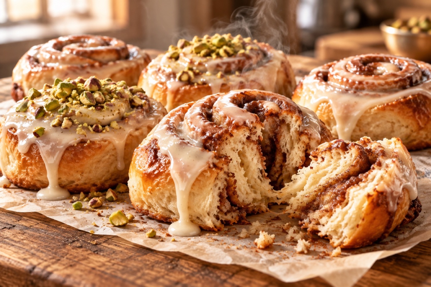Fresh cinnamon rolls with vanilla glaze